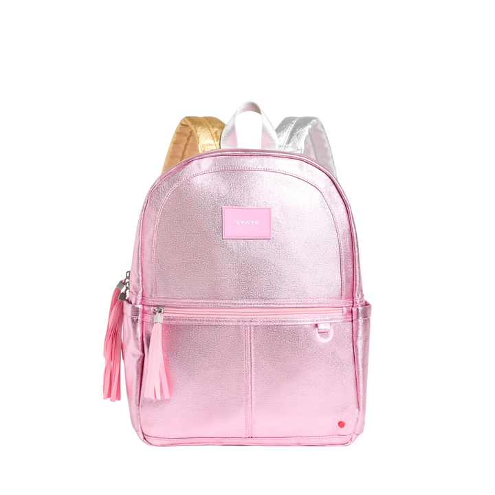 >State Bags Kane Kids Backpack in Metallic PINK/SILVER