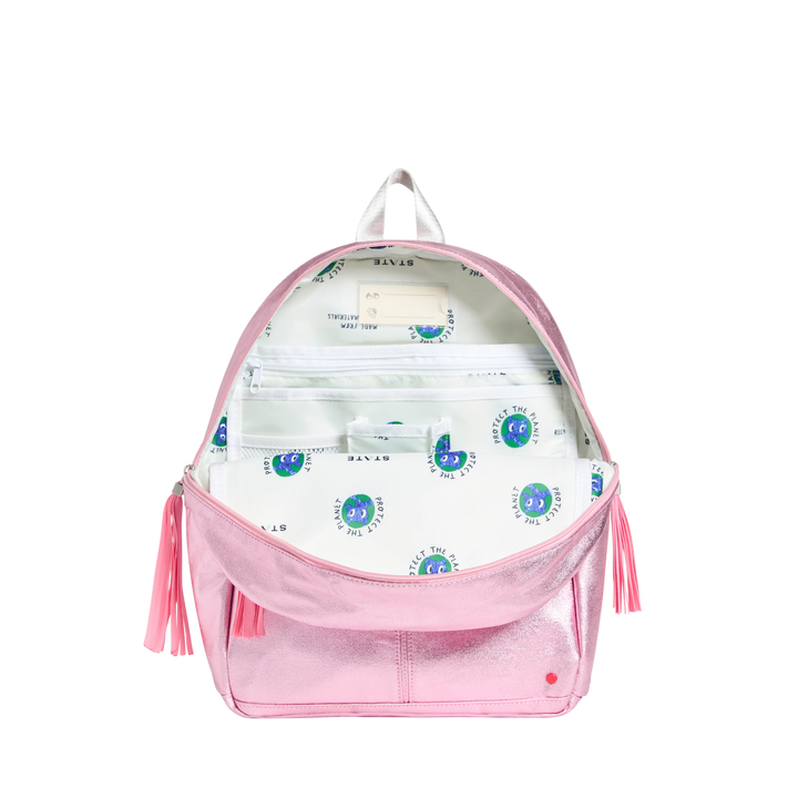 >State Bags Kane Kids Backpack in Metallic PINK/SILVER