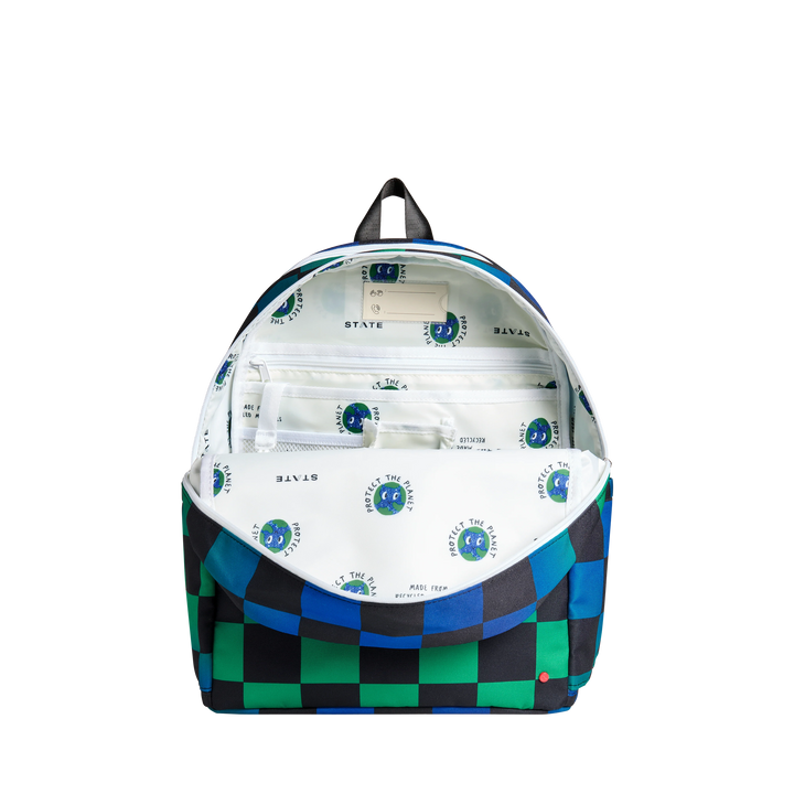 >State Bags Kane Kids DOUBLE POCKET - BLUE CHECKERBOARD
