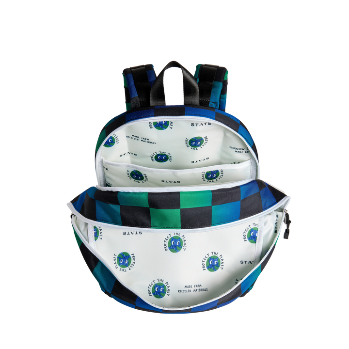 >State Bags Kane Kids DOUBLE POCKET - BLUE CHECKERBOARD
