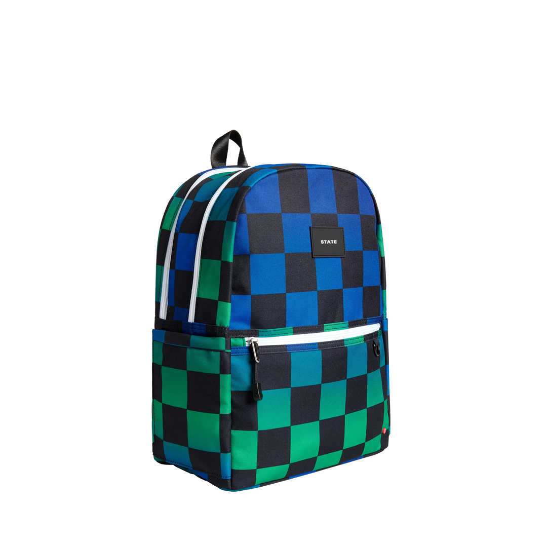 >State Bags Kane Kids DOUBLE POCKET - BLUE CHECKERBOARD