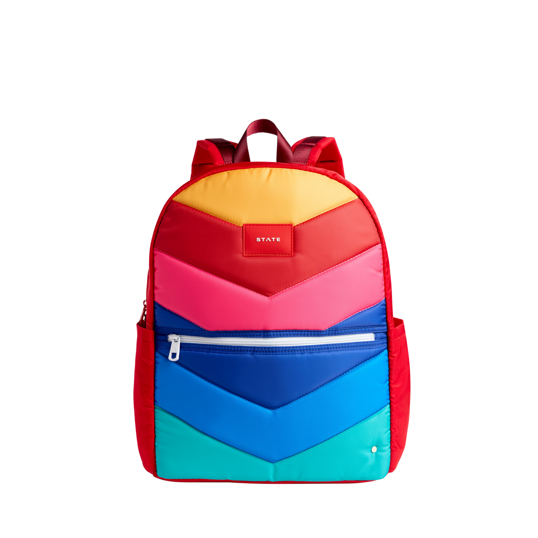 State Bags Kane Kids Double Pocket Large Backpack - RAINBOW CHEVRON