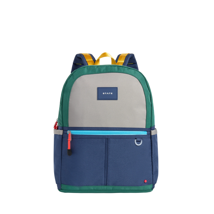>State Bags Kane Kids Double Pocket Backpack in GREEN/NAVY