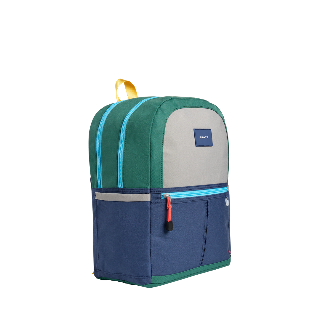 >State Bags Kane Kids Double Pocket Backpack in GREEN/NAVY