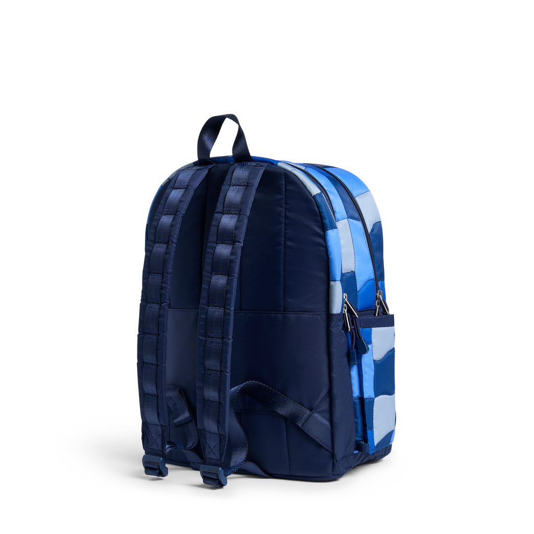 >State Bags Kane Kids Double Pocket Large Backpack in Blue Puffer Check