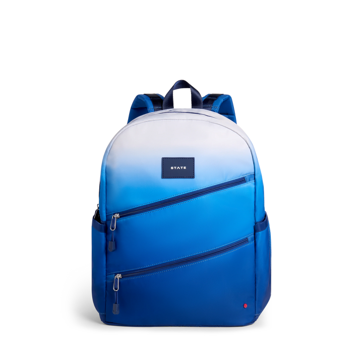 >State Bags Kane Kids Double Pocket Large Backpack in Blue Gradient Diagonal Zipper