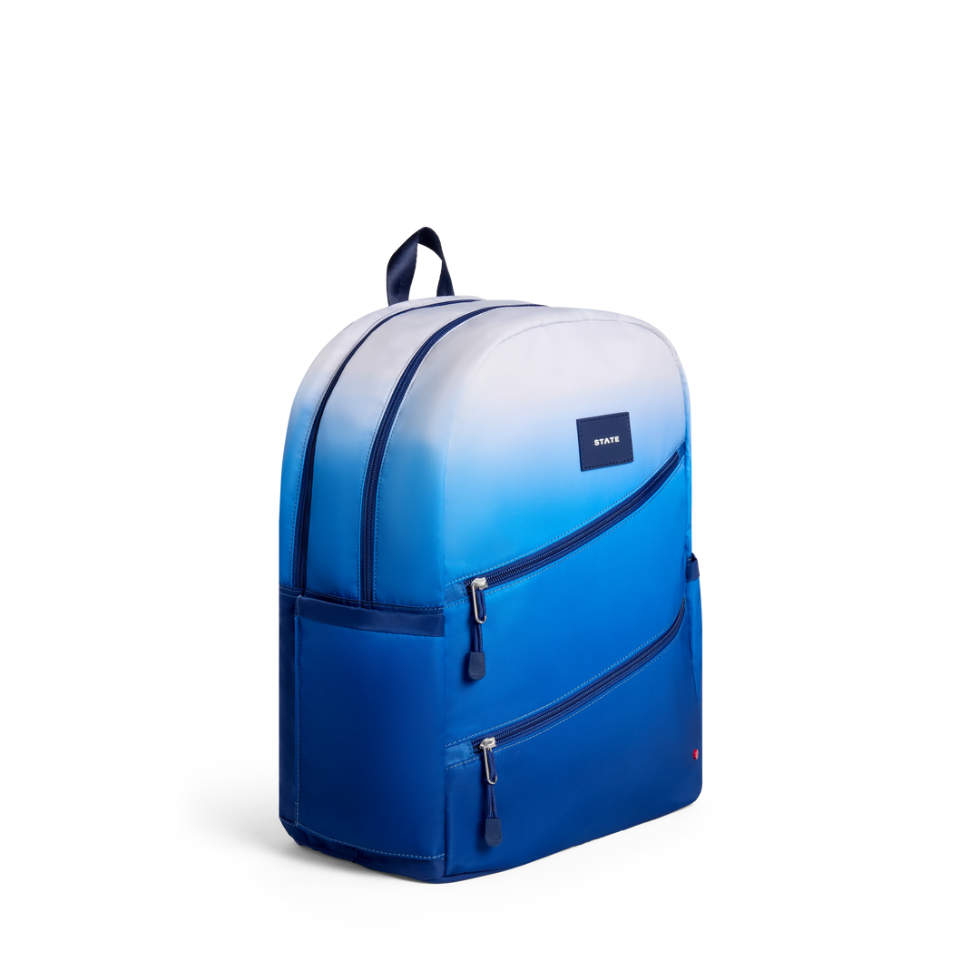 >State Bags Kane Kids Double Pocket Large Backpack in Blue Gradient Diagonal Zipper