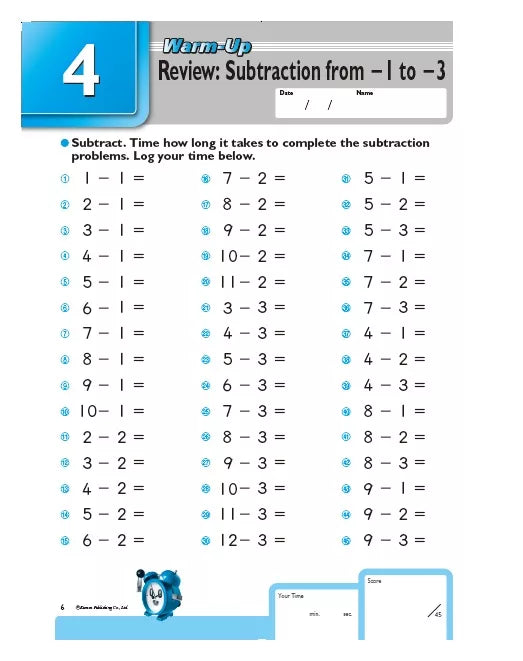>KUMON Grade 1-4 Speed & Accuracy: Subtraction Age 6-10