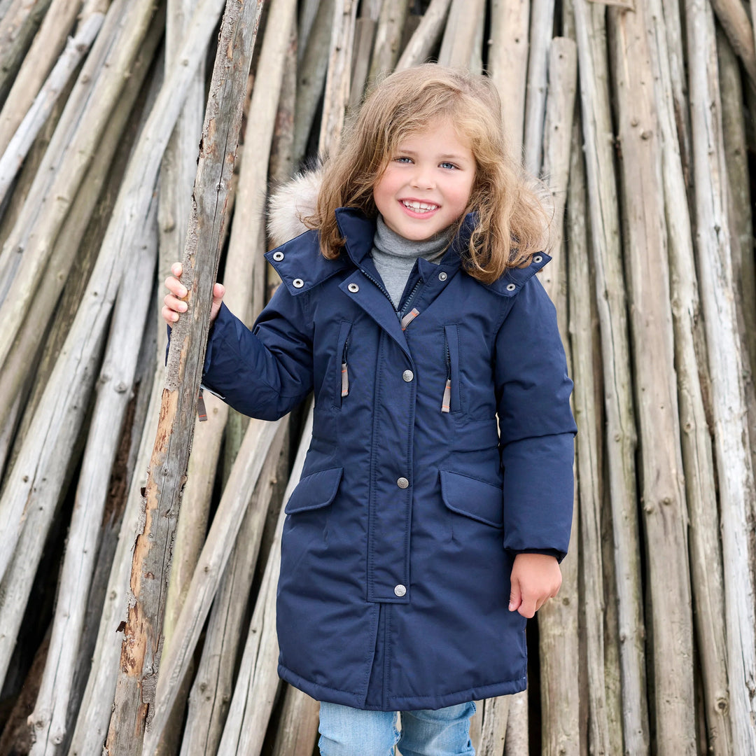 Ver De Terre Girls ARCTIC Winter Down Coat with Fur - Navy