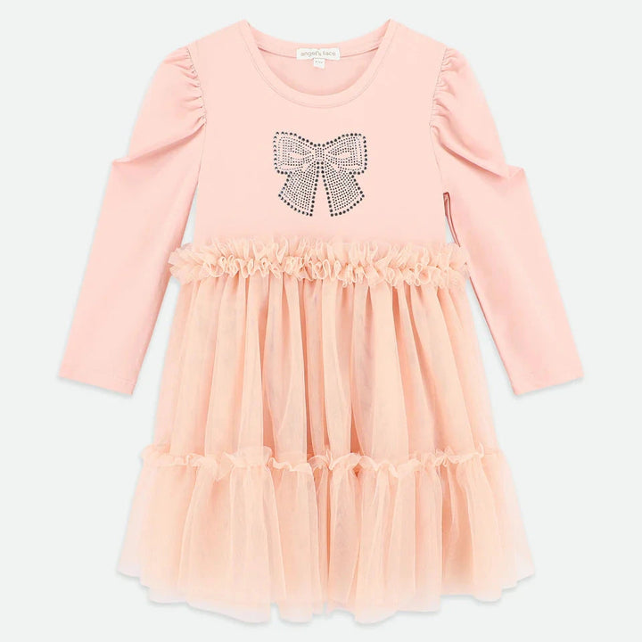 Angel's Face Girls Winter Pleated Tulle Dress - Blush Pink