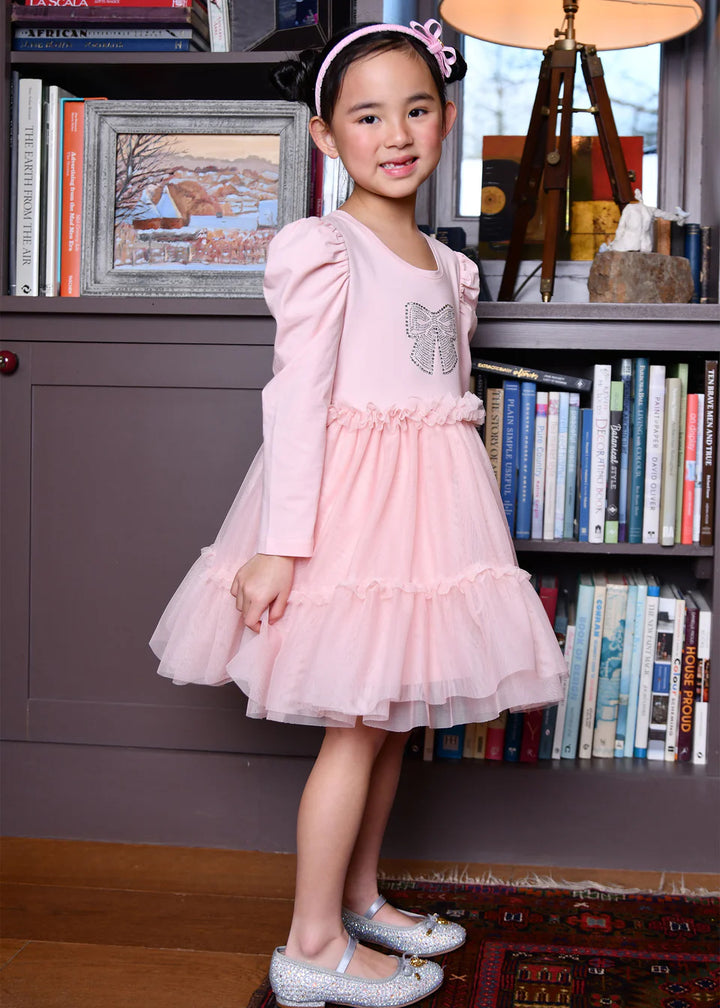 Angel's Face Girls Winter Pleated Tulle Dress - Blush Pink