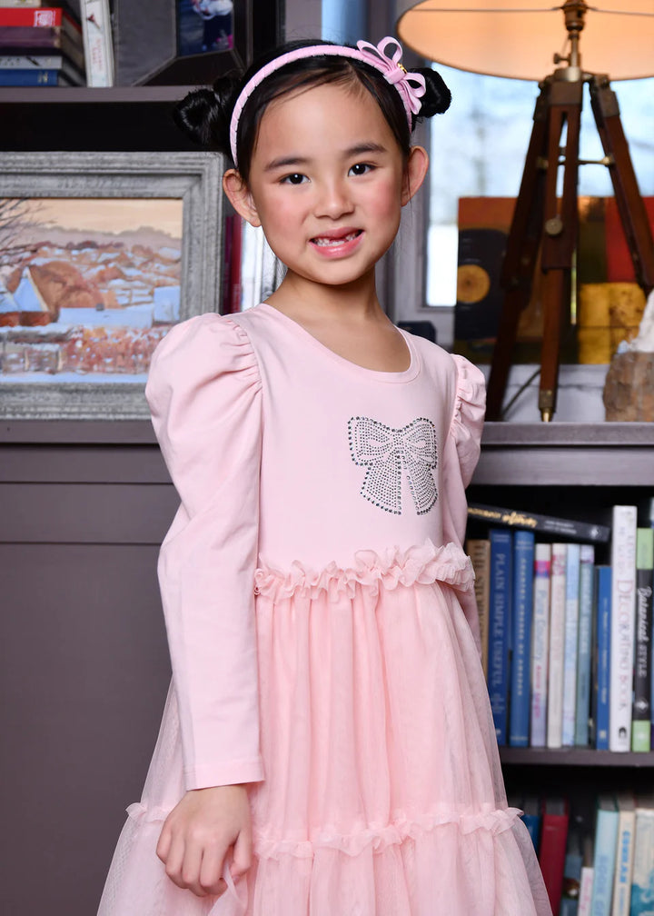 Angel's Face Girls Winter Pleated Tulle Dress - Blush Pink