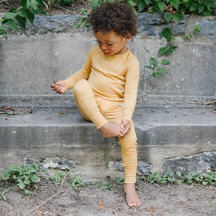 >Woolino Kids Merino Wool Base Layer Long Sleeve Top + Leggings Set - Honey