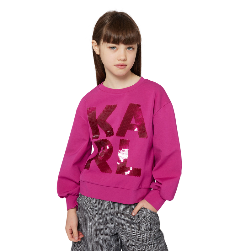 Karl Lagerfeld Kids Girls Fuchsia Sweatshirt with Sequin Logo - 8Y