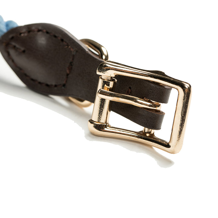 Tinklylife Dog Knit Collar - Blue+Brown Leather