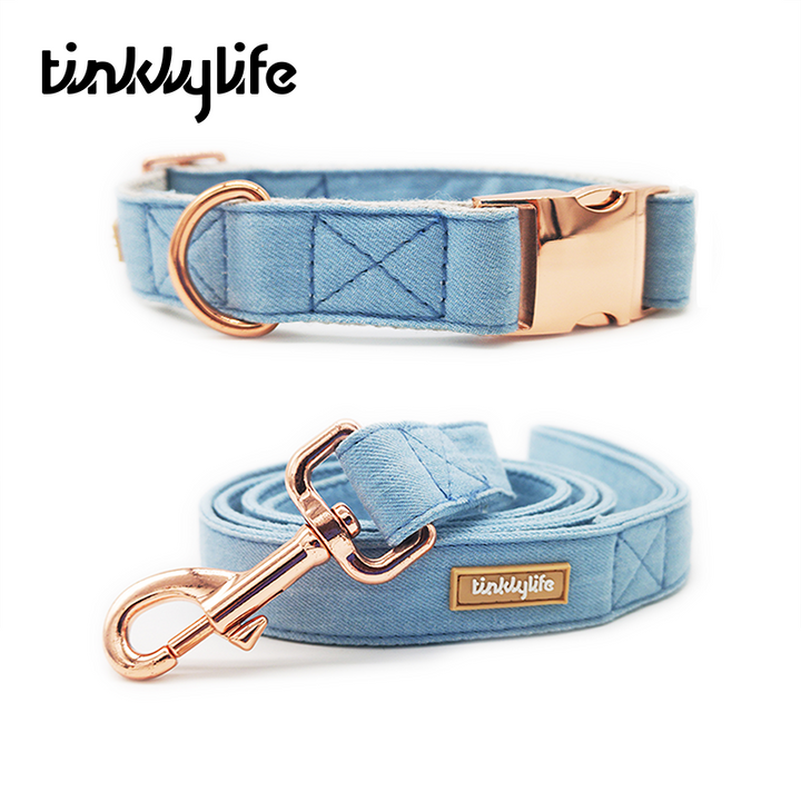 Tinklylife Dog MACARON Collar + Leash Set - Blue