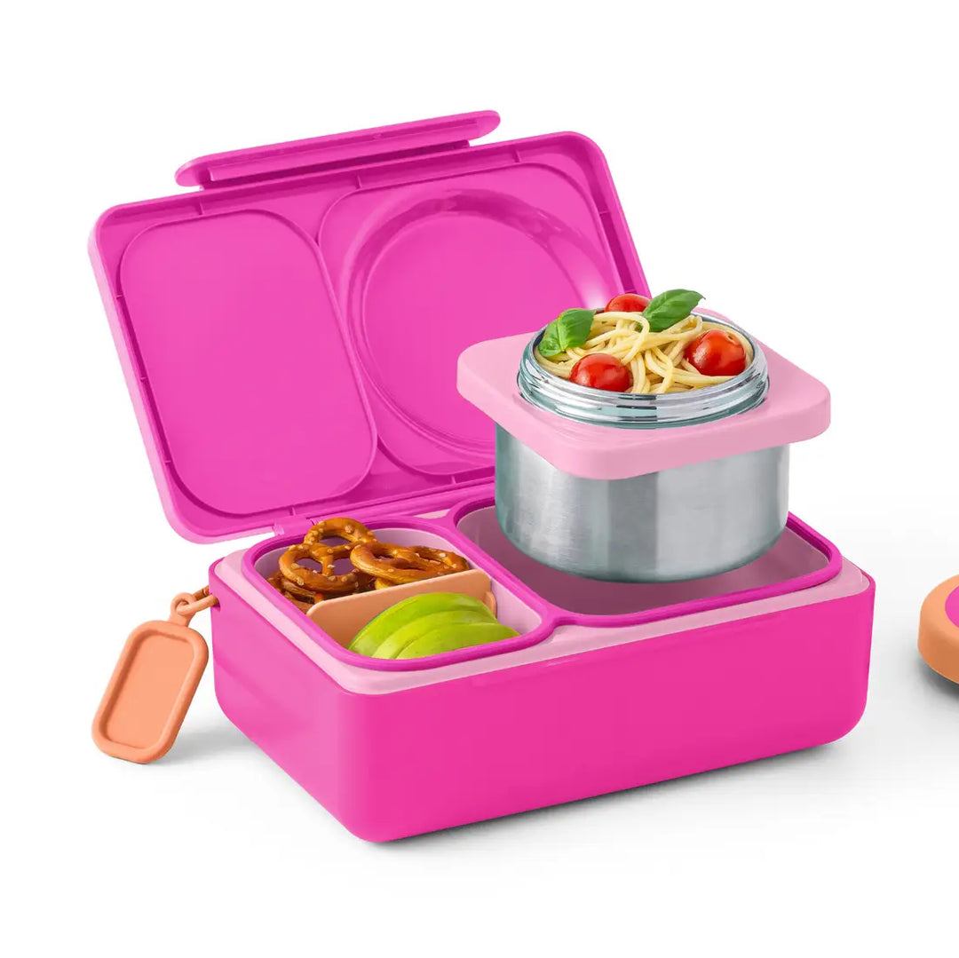 >OmieBox UP Lunch Box with Fork, Spoon + Pod Set - Pop Pink 9Y+