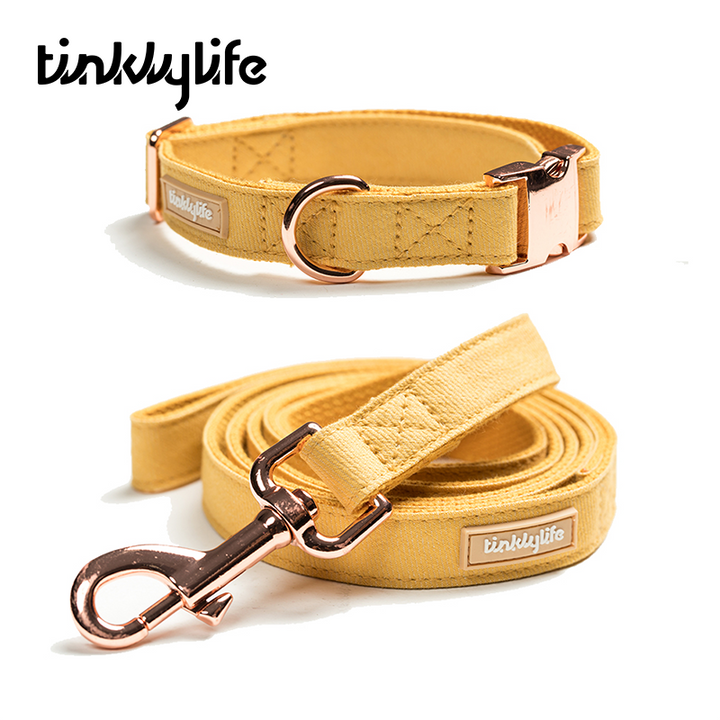 Tinklylife Dog MACARON Collar + Leash Set - Yellow