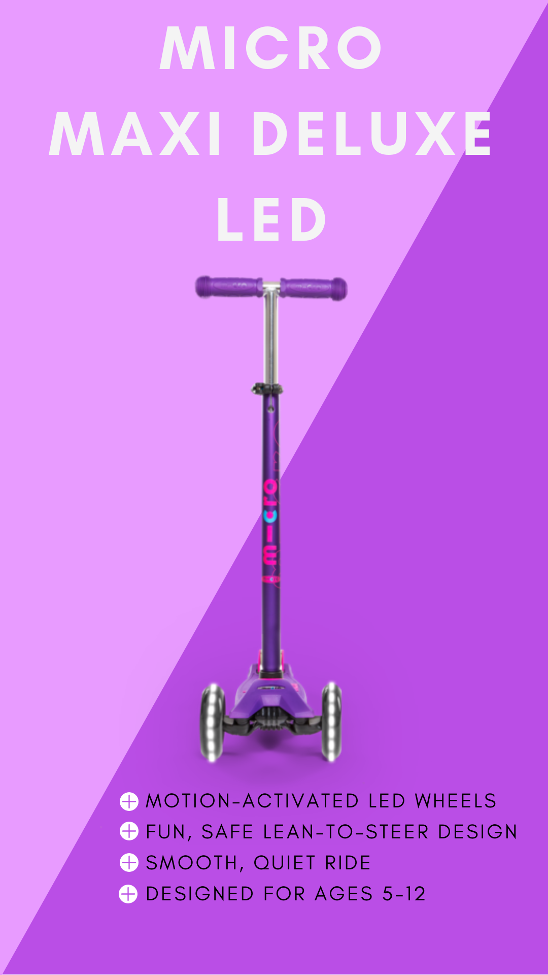 Micro Kids Maxi Deluxe LED Scooter - Pink [Age 5-12]