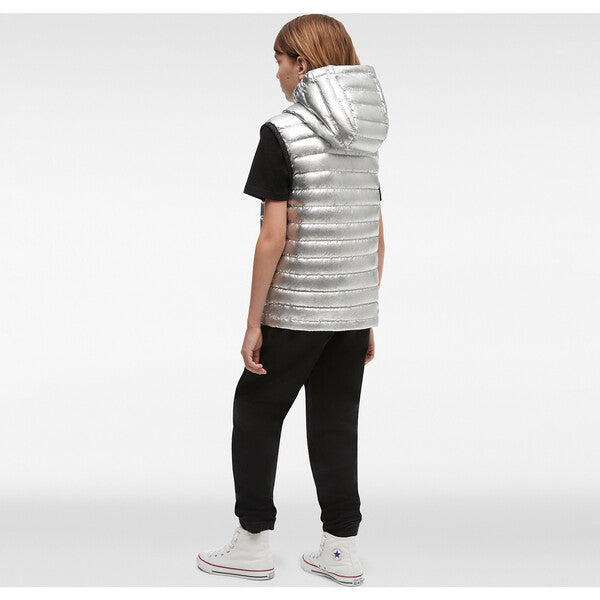 Moose Knuckles Kids Air Down Vest With Zip Pockets - Metallic Silver