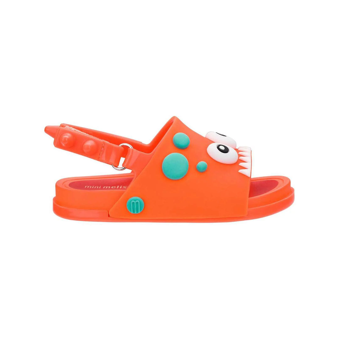 Mini Melissa Kids Boy/Girl Beach Slide Dino Sandals Shoes in Orange/Red