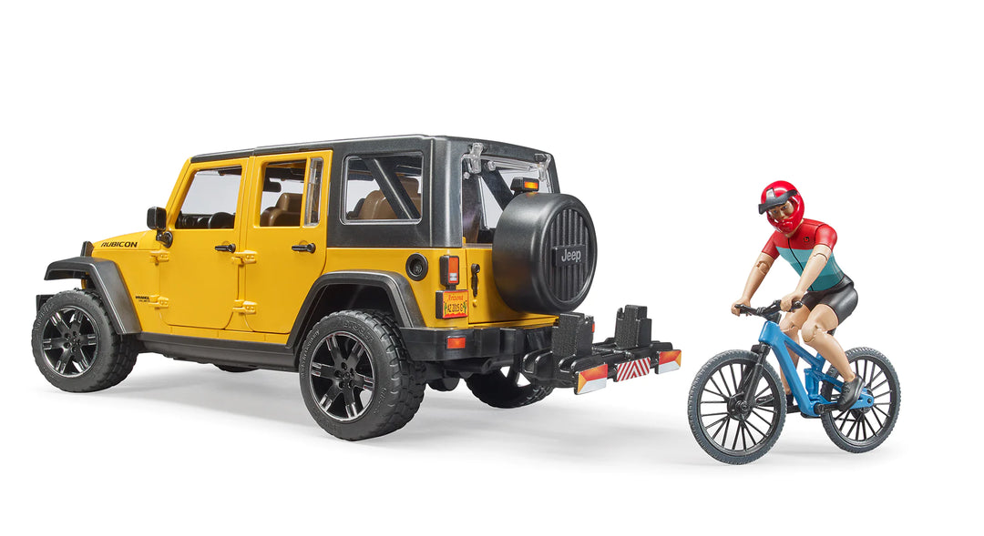 >Bruder 02543 Jeep Wrangler Rubicon Unlimited w/ 1 Mountain Bike and Male Cyclist