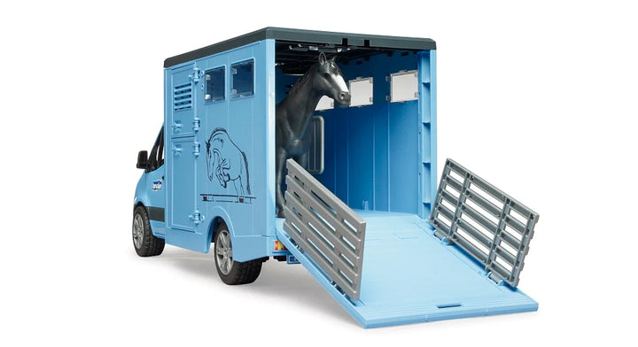 >Bruder 02674 MB Sprinter Animal Transporter w/ 1 Horse 17.9 x 6.7 x 8.7 inch