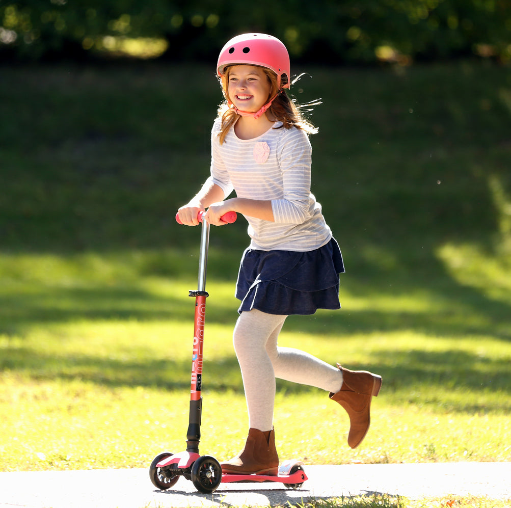 Micro Kids Maxi Deluxe Foldable LED Scooter - Berry Red [Age 5-12]