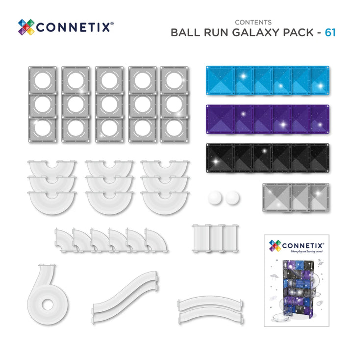 >CONNETIX Glitter Tiles - 61 Pieces Ball Run Galaxy Pack