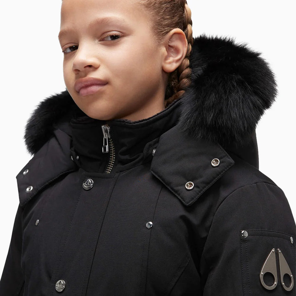 Moose Knuckles Kids Unisex Original Parka Winter Coat in Black / Black Fox Fur