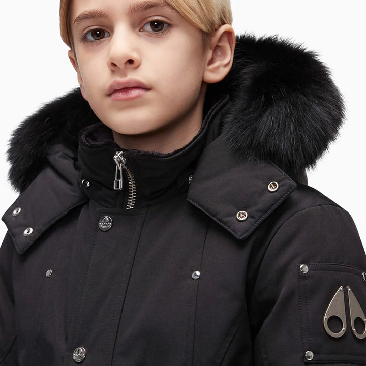 Moose Knuckles Kids Unisex Original Parka Winter Coat in Black / Black Fox Fur