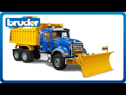 >Bruder 02825 MACK Granite Dump Truck with Snow Plow Blade for Construction and Farm Pretend Play with Light & Sound Module