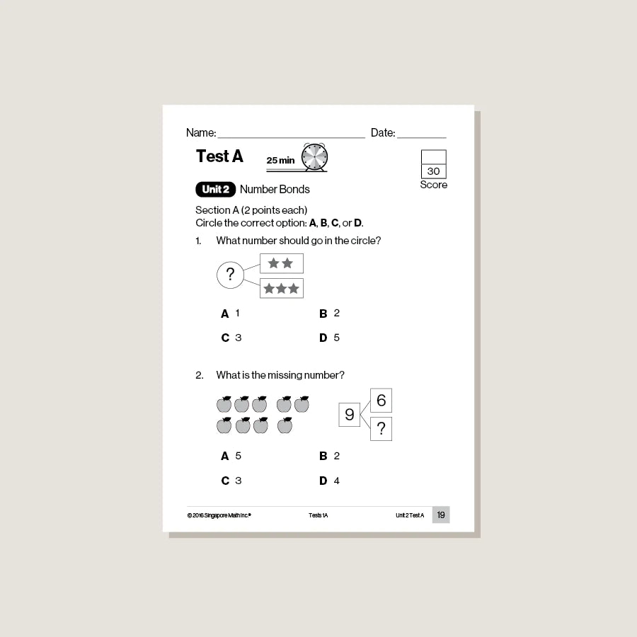 >Singapore Math Primary Mathematics Common Core Edition Tests 1A