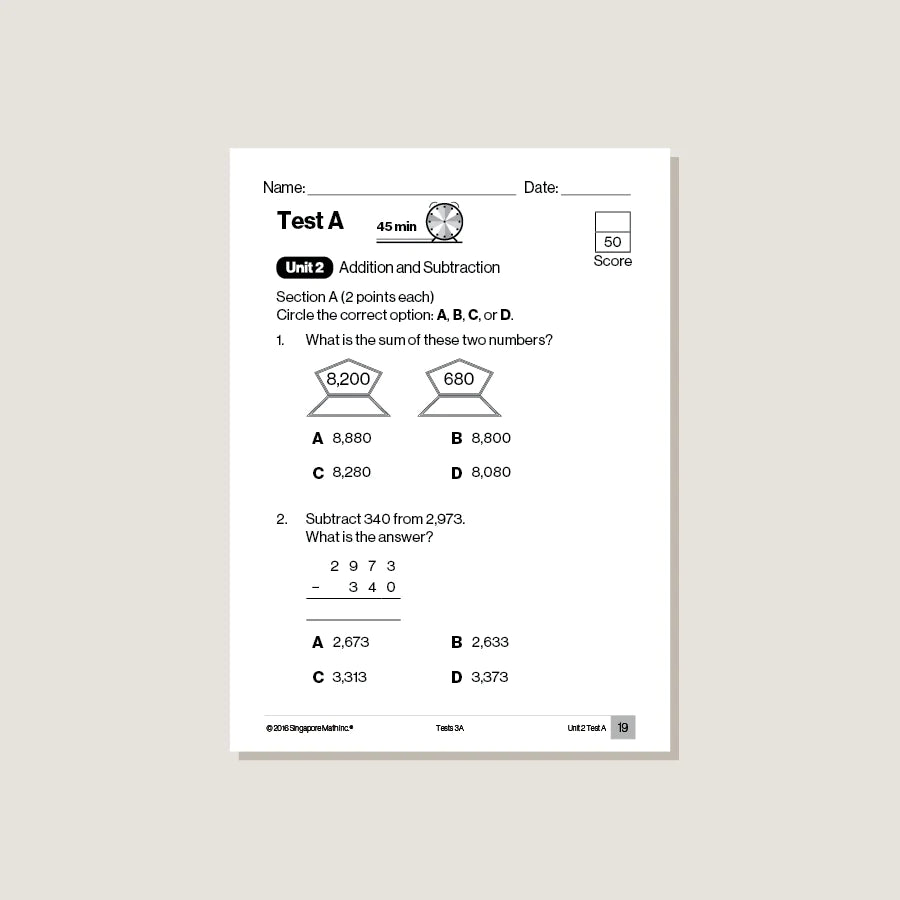 >Singapore Math Primary Mathematics Common Core Edition Tests 3A