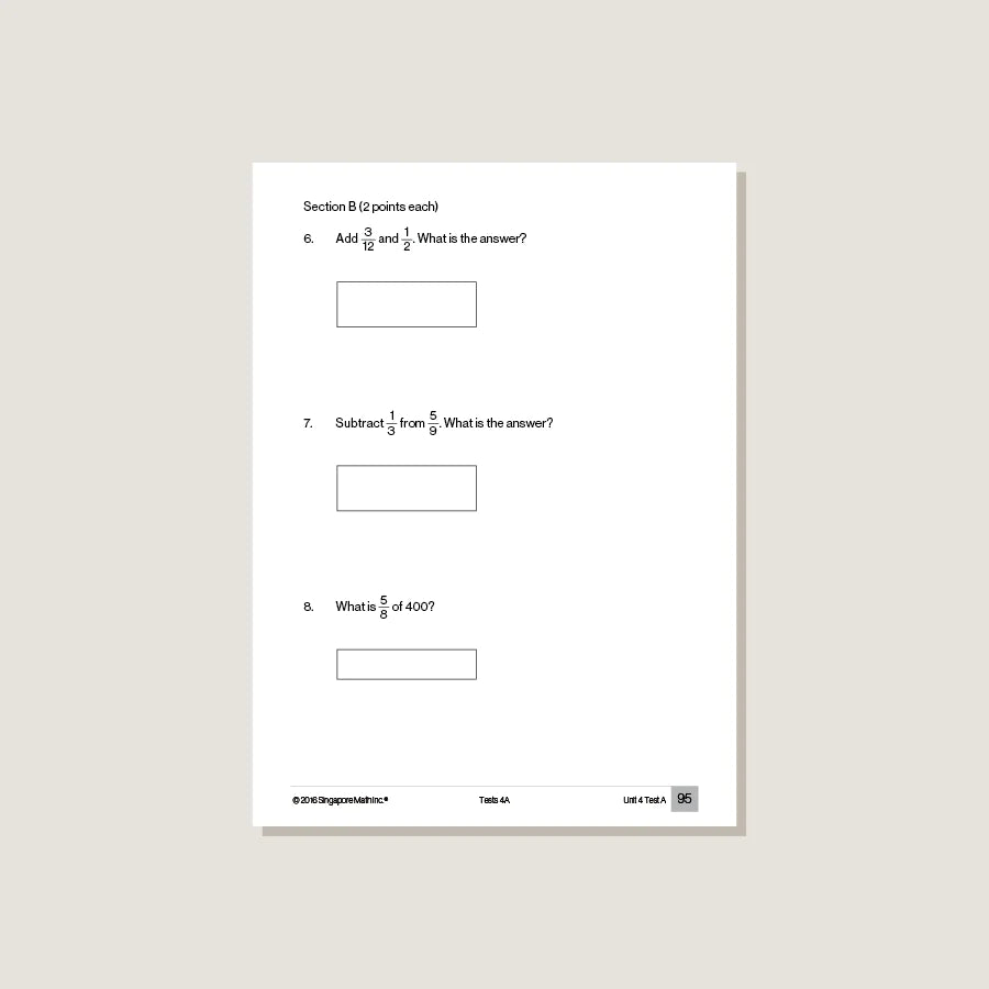 >Singapore Math Primary Mathematics Common Core Edition Tests 4A