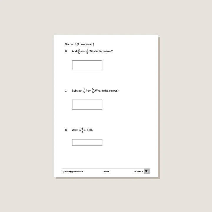 >Singapore Math Primary Mathematics Common Core Edition Tests 4A