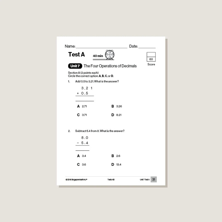 >Singapore Math Primary Mathematics Common Core Edition Tests 4B