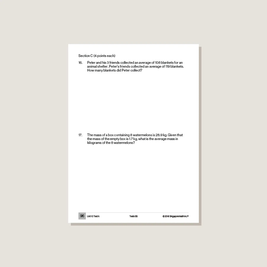 >Singapore Math Primary Mathematics Common Core Edition Tests 5B