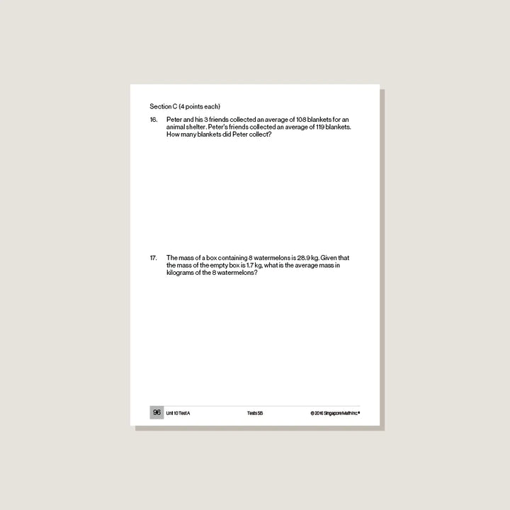 >Singapore Math Primary Mathematics Common Core Edition Tests 5B