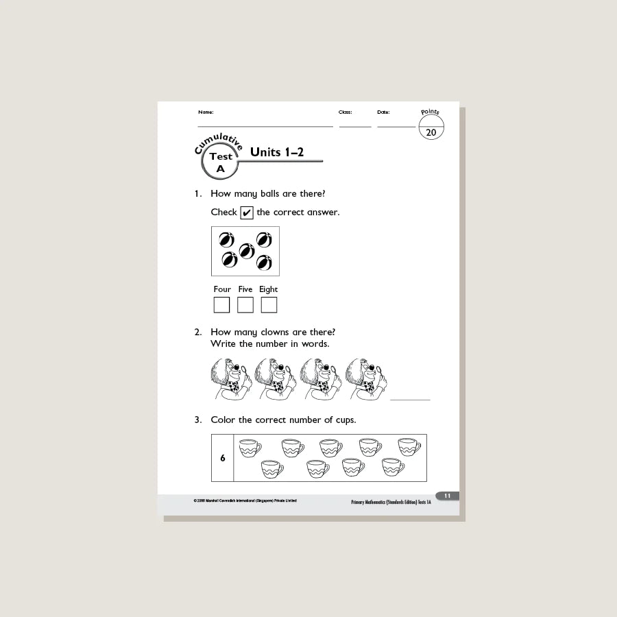 >Singapore Math Primary Mathematics Standards Edition Tests 1A