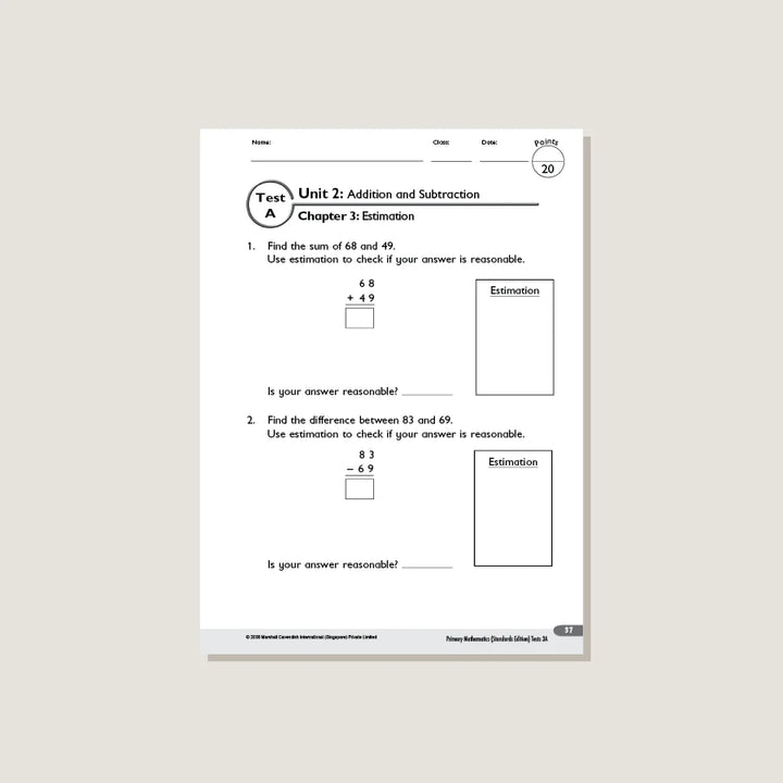 >Singapore Math Primary Mathematics Standards Edition Tests 3A