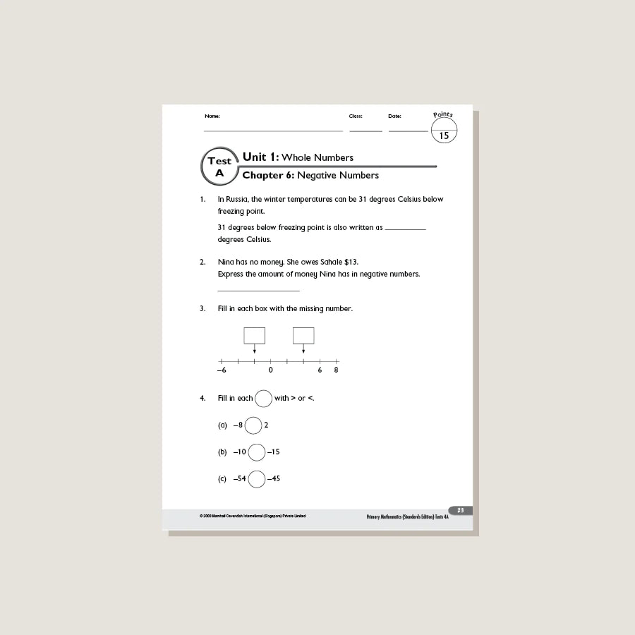 Singapore Math Primary Mathematics Standards Edition Tests 4A