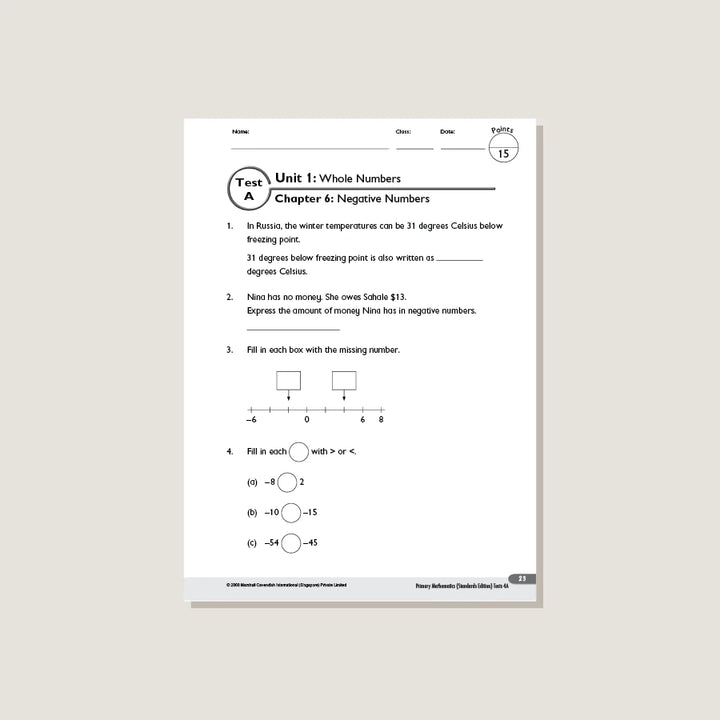 Singapore Math Primary Mathematics Standards Edition Tests 4A