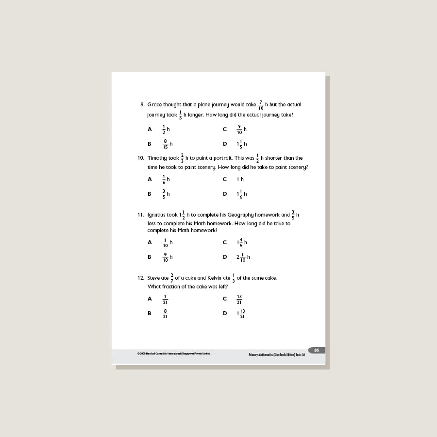 >Singapore Math Primary Mathematics Standards Edition Tests 5A