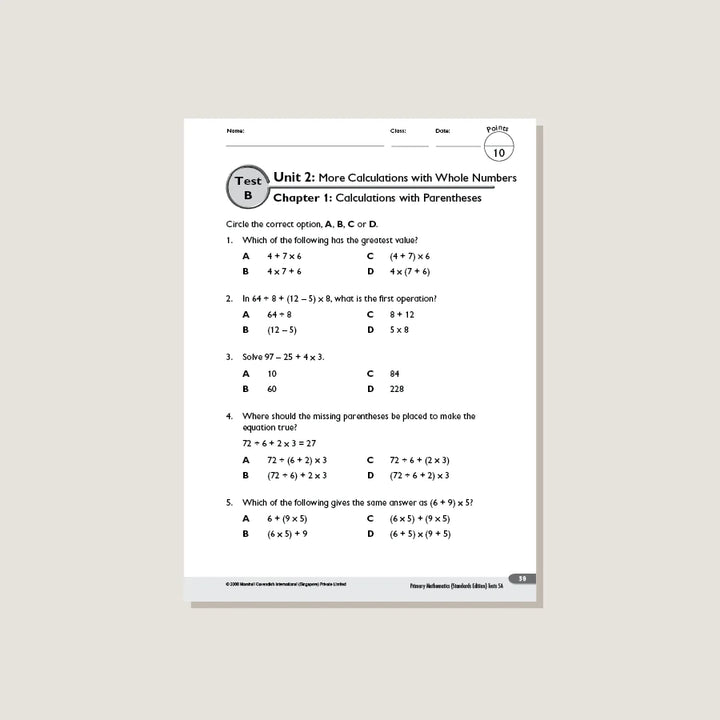 >Singapore Math Primary Mathematics Standards Edition Tests 5A