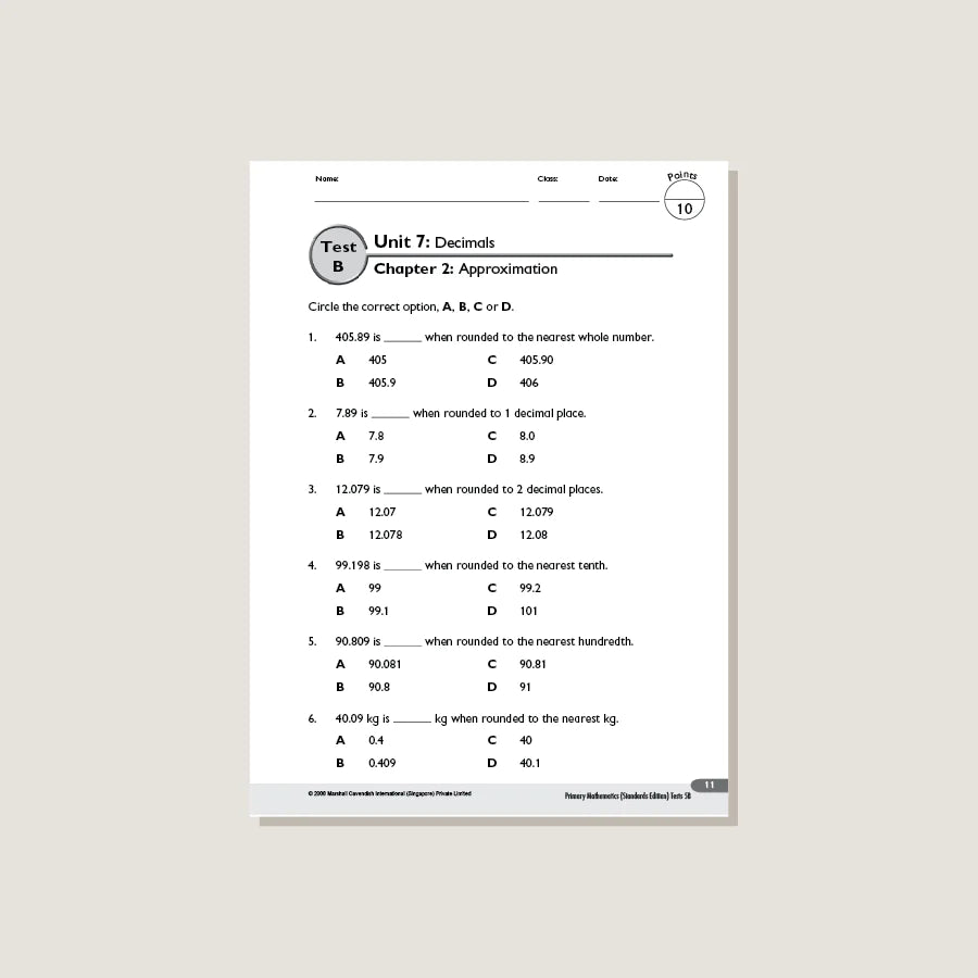 >Singapore Math Primary Mathematics Standards Edition Tests 5B