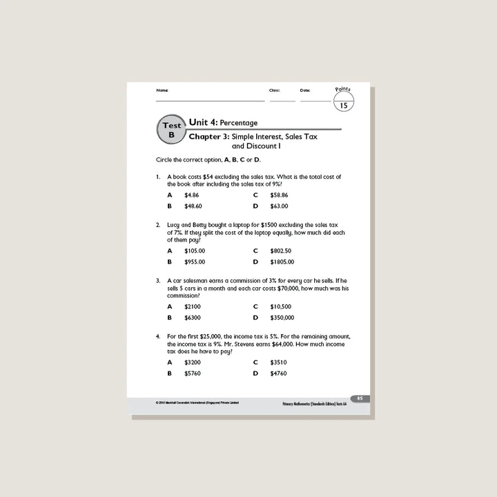 >Singapore Math Primary Mathematics Standards Edition Tests 6A