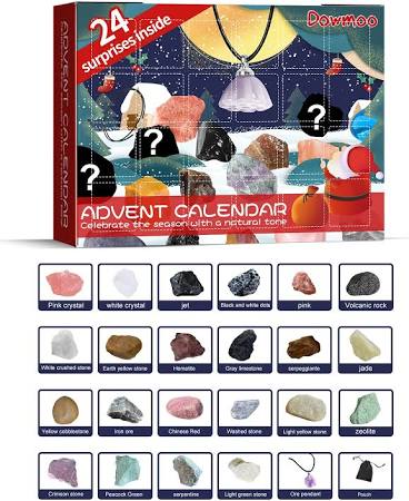 24 Days Christmas Countdown Calendar w/ 24-Grid Ore Polished Gemstones Surprise Blind Box Set