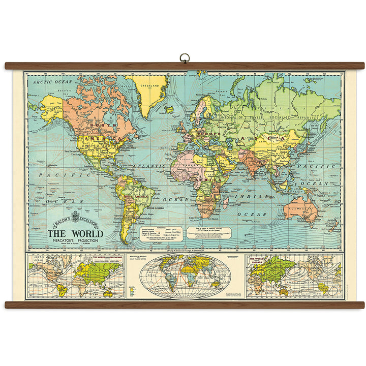 Cavallini Vintage School Chart - World Map - 40" x 28" (100 cm x 70 cm)