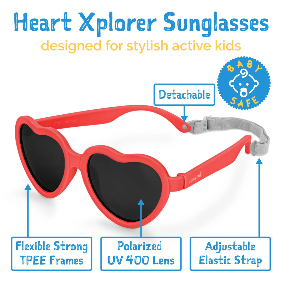 >Jan & Jul Kids Polarized Heart Sunglasses - Nautical Red